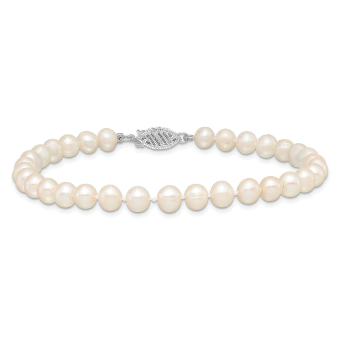 14k WG 5-6mm Near Rnd Wht Freshwater Cultured Pearl 7.5in Bracelet