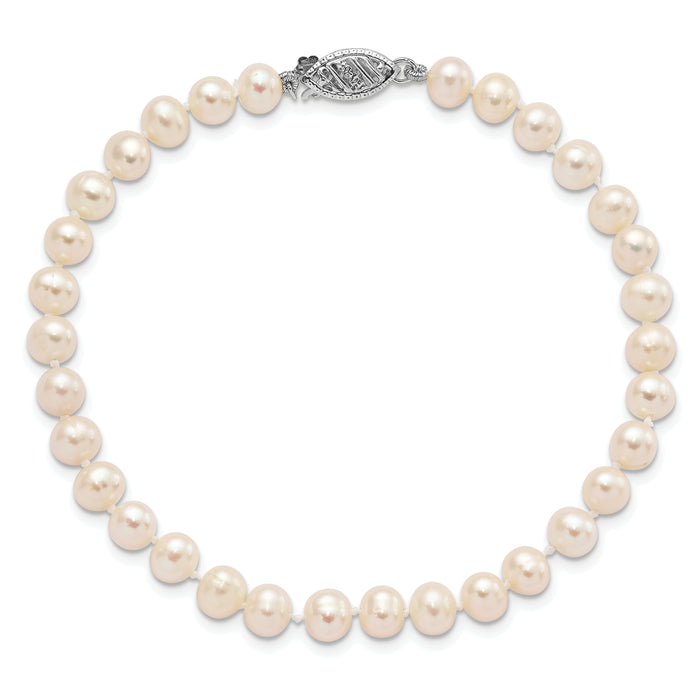 14k WG 5-6mm Near Rnd Wht Freshwater Cultured Pearl 7.5in Bracelet