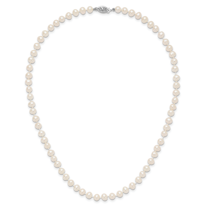14k WG 5-6mm White Near Round Freshwater Cultured Pearl Necklace