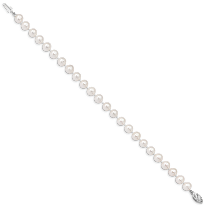 14k WG 6-7mm Near Rnd Wht Freshwater Cultured Pearl 7.5in Bracelet