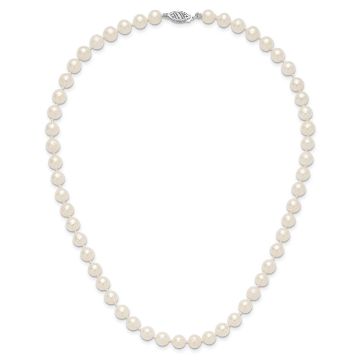 14k WG 6-7mm White Near Round Freshwater Cultured Pearl Necklace