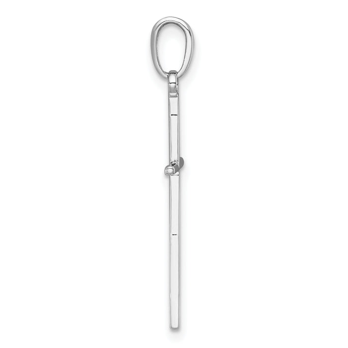 14K White Gold 3-D and Polished Stick Cross Charm