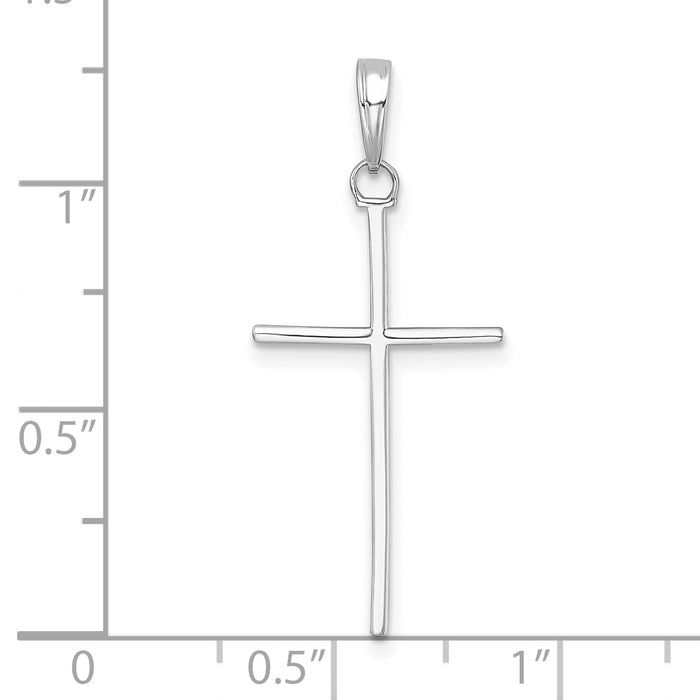 14K White Gold 3-D and Polished Stick Cross Charm