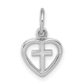 14k White Gold Cross in Heart Charm