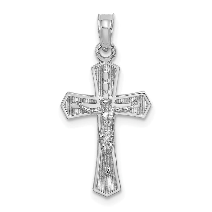 14K White Gold Crucifix W/ Beveled Edges Charm