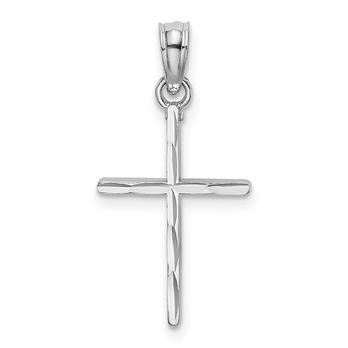 14K White Gold D/C and Polished Cross Charm