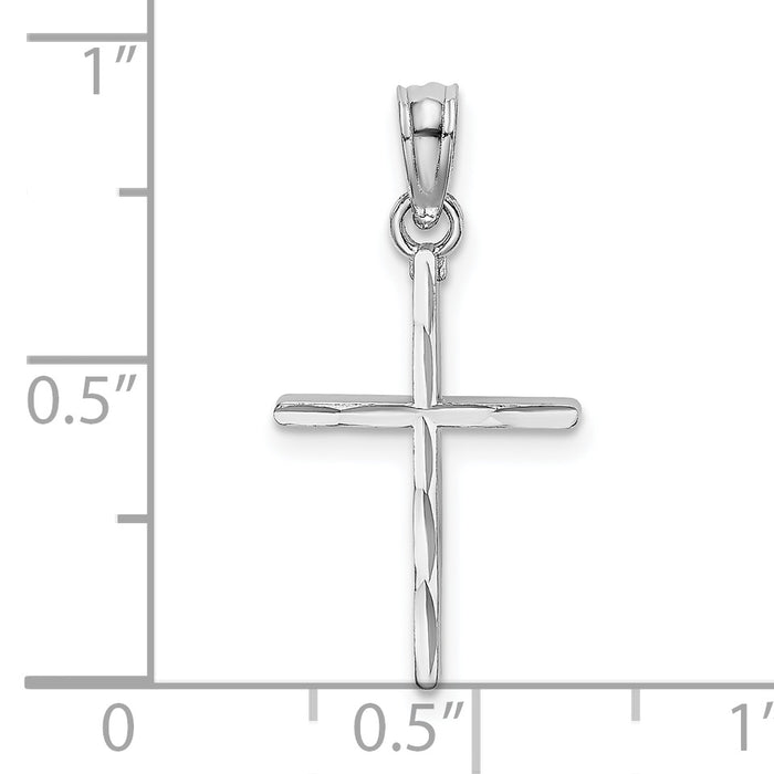 14K White Gold D/C and Polished Cross Charm