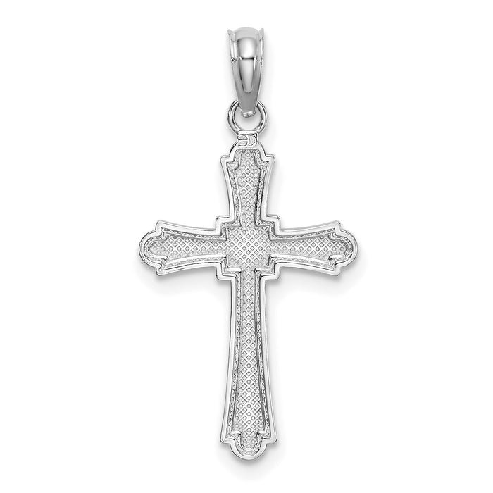 14K White Gold D/C Striped Cross Charm