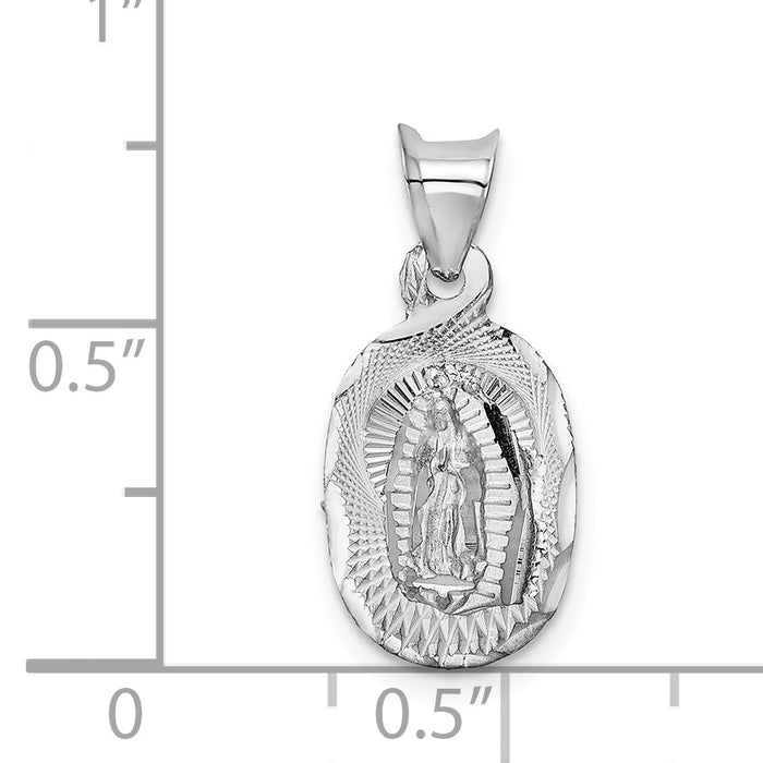 14k White Gold Our Lady of Guadalupe Semi-solid Oval Pendant