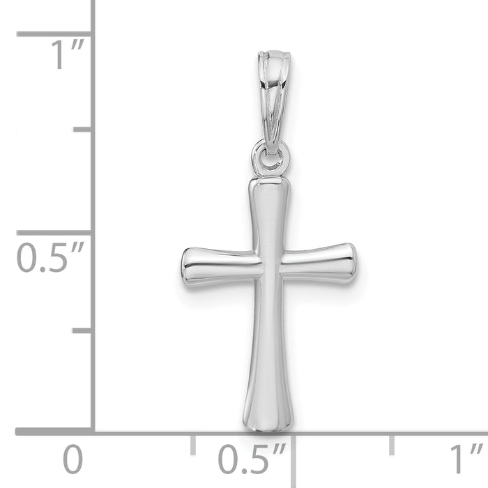 14K White Gold Polished Beveled Cross w/ Round Tips Charm