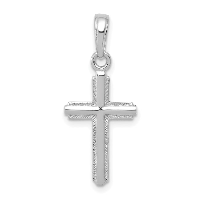 14K White Gold Polished Cross With Striped Border Pendant