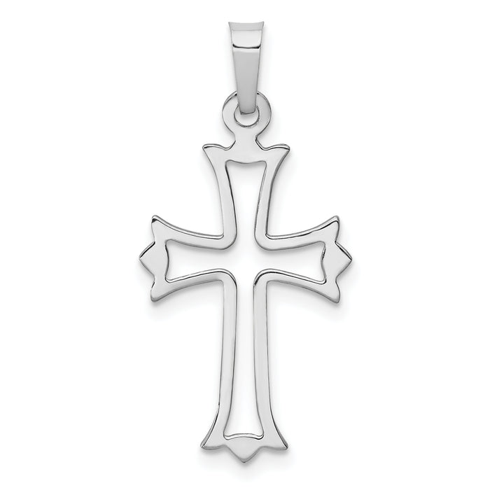 14k White Gold Polished Cut-out Fleur de Lis Cross Pendant
