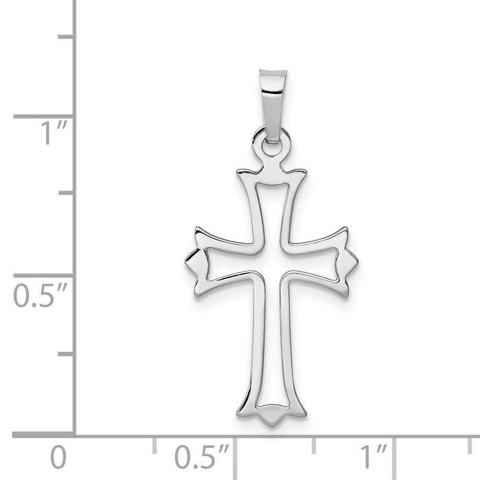 14k White Gold Polished Cut-out Fleur de Lis Cross Pendant