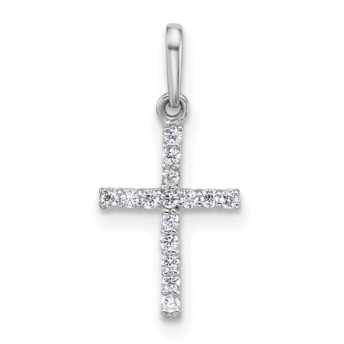 14k White Gold Polished CZ Cross Pendant