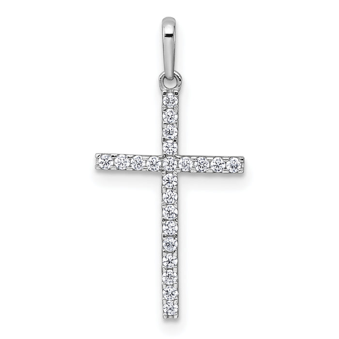 14k White Gold Polished CZ Cross Pendant