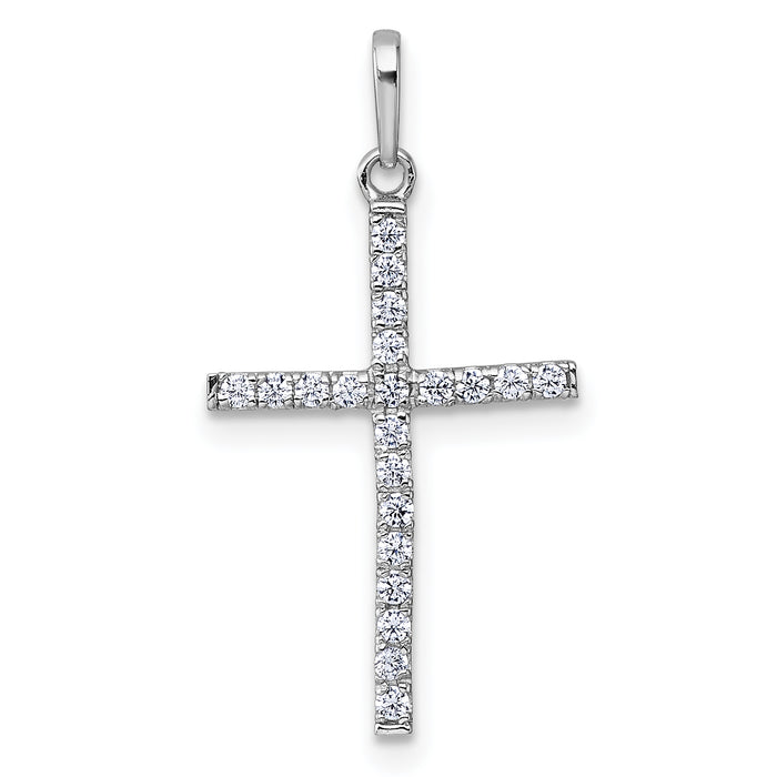 14k White Gold Polished CZ Cross Pendant