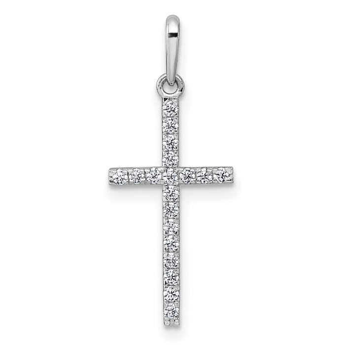 14k White Gold Polished CZ Cross Pendant