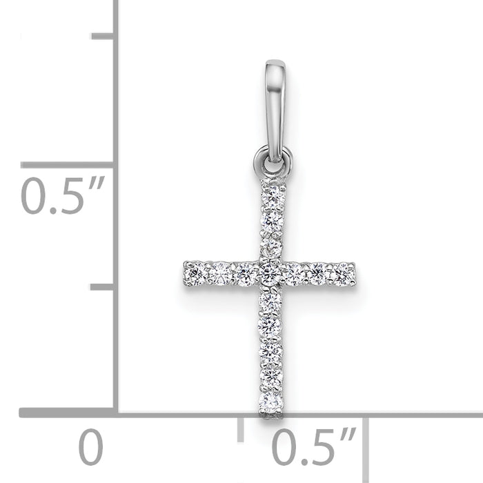 14k White Gold Polished CZ Cross Pendant