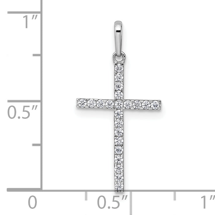 14k White Gold Polished CZ Cross Pendant