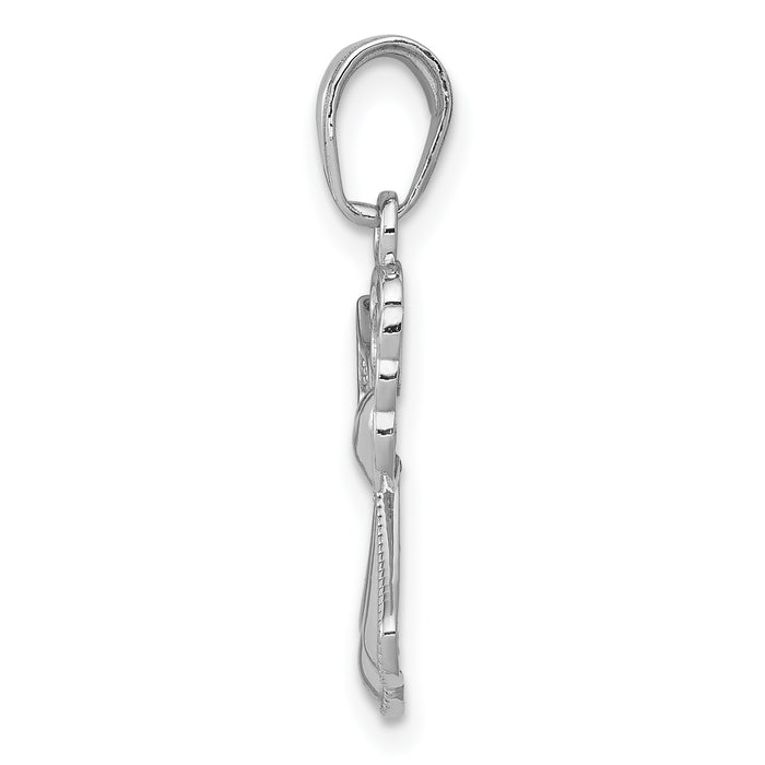 14K White Gold Polished/Textured Guardian Angel Heart Pendant