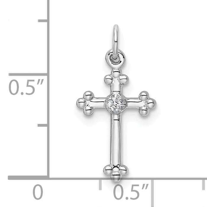14k White Gold Small Diamond Budded Cross Pendant