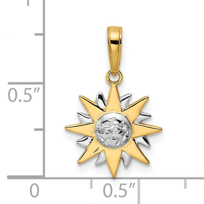 14k & White Rhodium D/C Sun Pendant