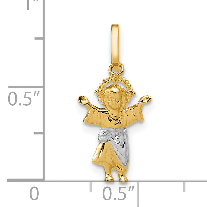 14k with Rhodium D/C Polished Baby Jesus Pendant