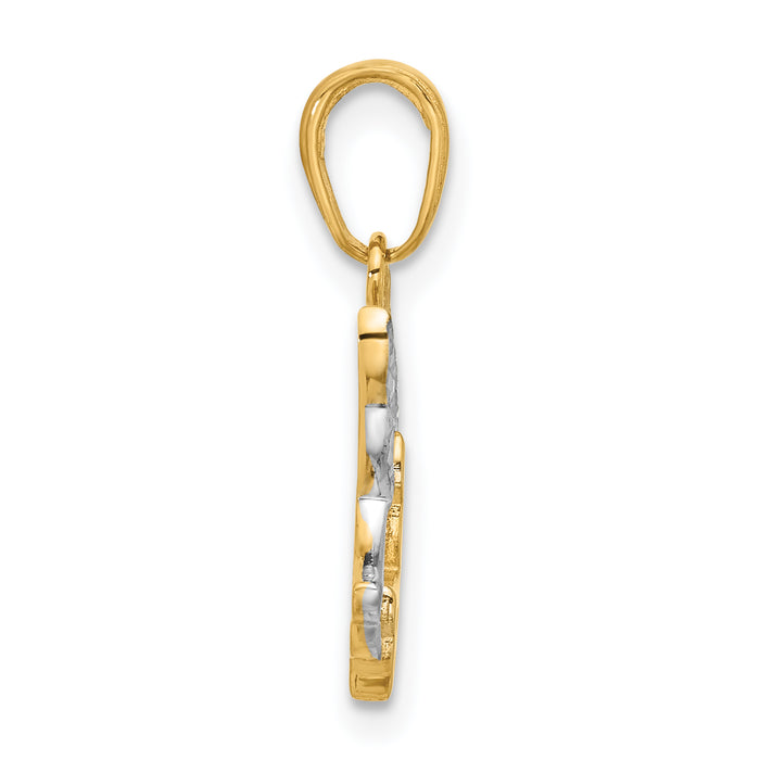 14K with White Rhodium D/C Doves Pendant