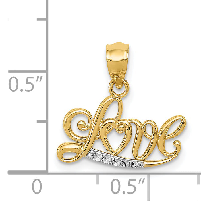 14k w/Rhodium Diamond-cut LOVE Pendant
