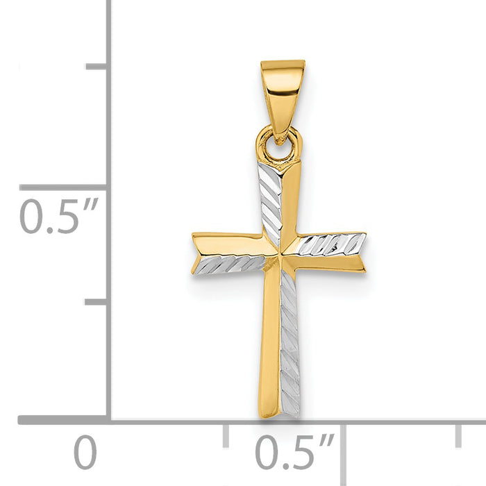 14k w/Rhodium Diamond-cut Small Latin Cross Pendant