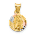 14K w/Rhodium Polished D/C Lady Of Guadalupe Circle Pendant