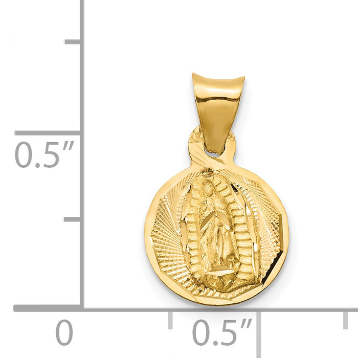 14K w/Rhodium Polished D/C Lady Of Guadalupe Circle Pendant