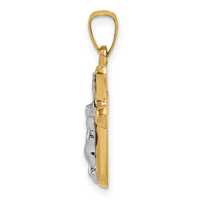 14k w/Rhodium Polished INRI Rounded Crucifix Pendant