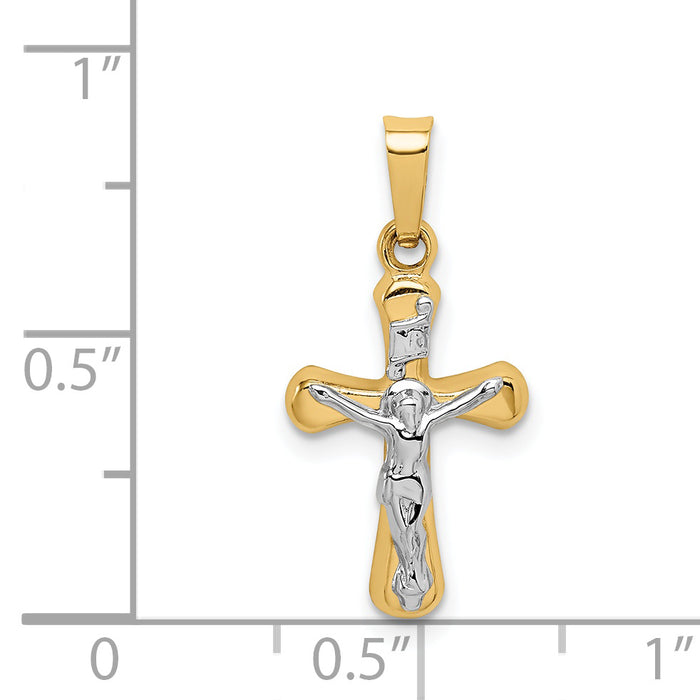 14k w/Rhodium Polished INRI Rounded Crucifix Pendant