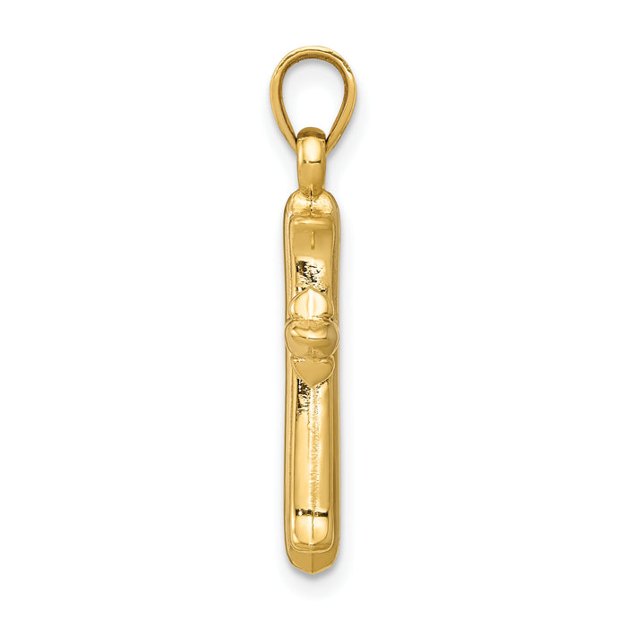 14k w/Rhodium Reversible Hollow Cross Pendant