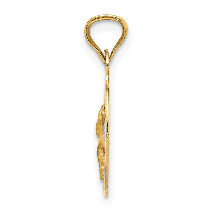 14K w/Rose and White Rhodium D/C Corpus Oval Pendant