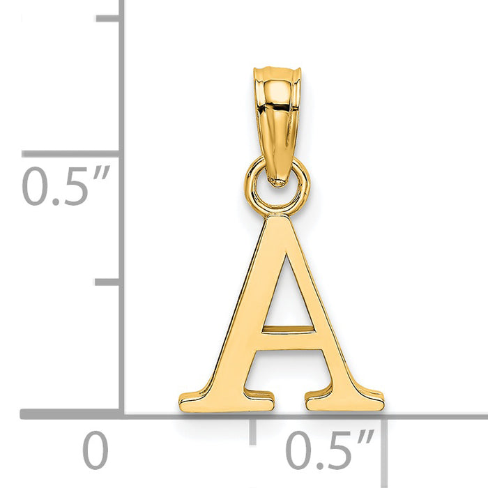 14KY Polished Block Letter A Initial Pendant