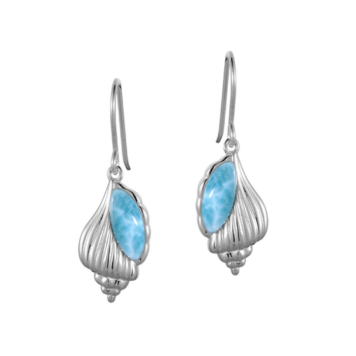 Alamea Larimar Conch Shell Drop Earrings in Sterling Silver
