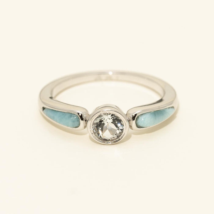 Alamea White Topaz and Larimar Ring in Sterling Silver