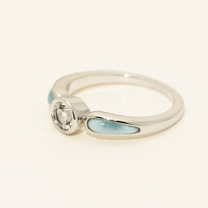 Alamea White Topaz and Larimar Ring in Sterling Silver