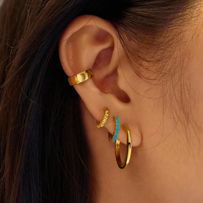 Ania Haie Blue Lab Created Turquoise Huggie Hoop Earrings in Sterling Silver with 14kt Yellow Gold Plate