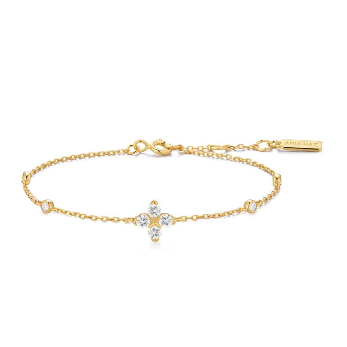 Ania Haie Cubic Zirconia Clover Bracelet in Sterling Silver with 14kt Yellow Gold Plate