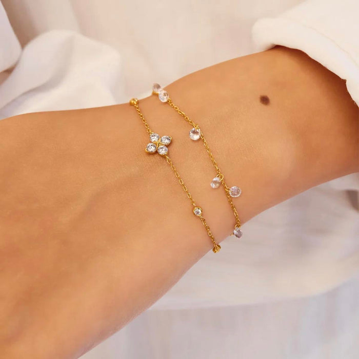 Ania Haie Cubic Zirconia Clover Bracelet in Sterling Silver with 14kt Yellow Gold Plate