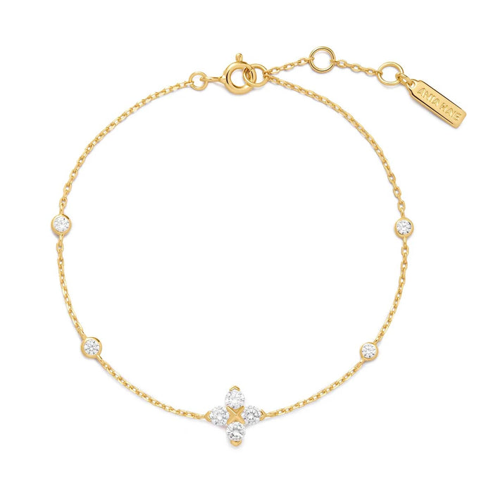 Ania Haie Cubic Zirconia Clover Bracelet in Sterling Silver with 14kt Yellow Gold Plate