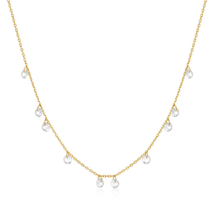 Ania Haie Cubic Zirconia Drop Station Necklace in Sterling Silver with 14kt Yellow Gold Plate