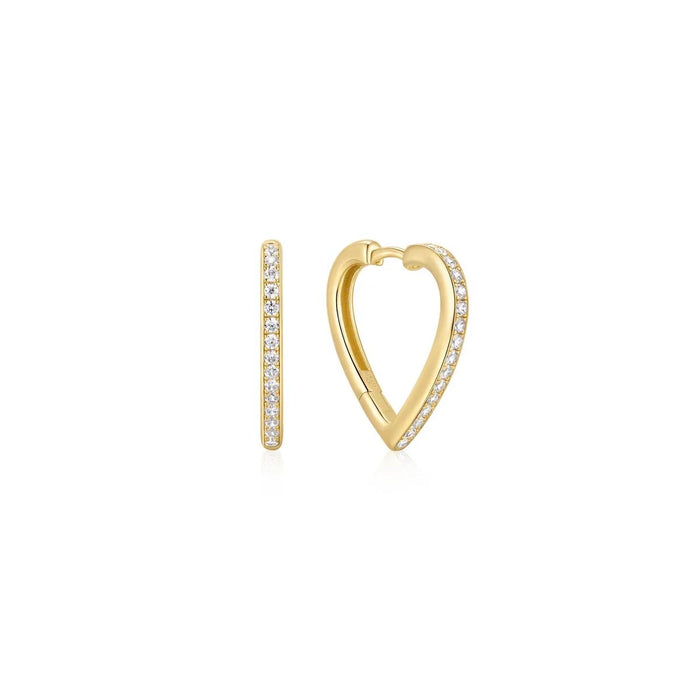 Ania Haie Cubic Zirconia Heart Shape Hoop Earrings in Sterling Silver with 14kt Yellow Gold Plate