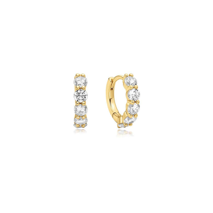 Ania Haie Cubic Zirconia Huggy Hoop Earrings in Sterling Silver with 14kt Yellow Gold Plate