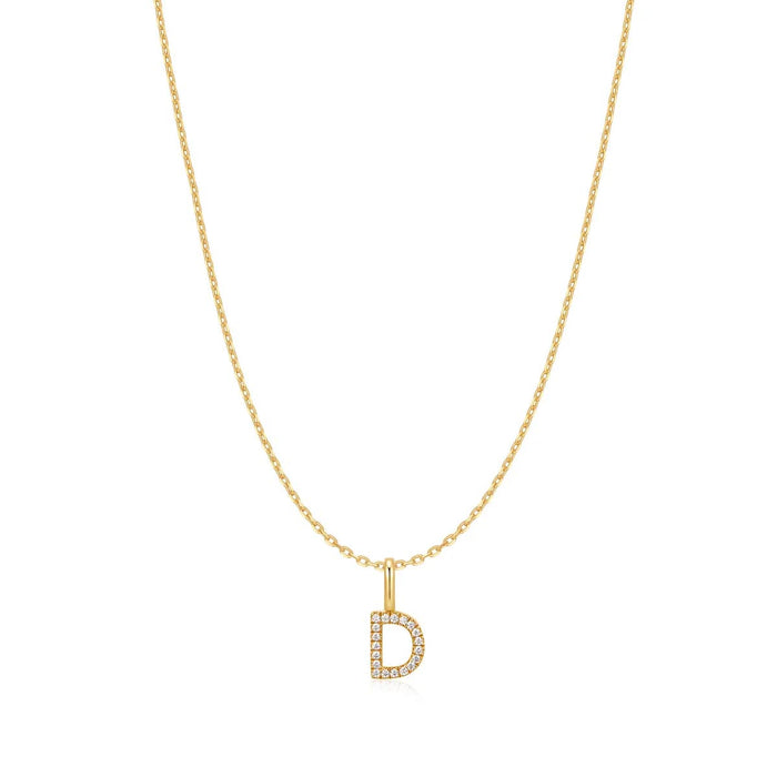 Ania Haie Cubic Zirconia Initial D Necklace in Sterling Silver with 14kt Yellow Gold Plate