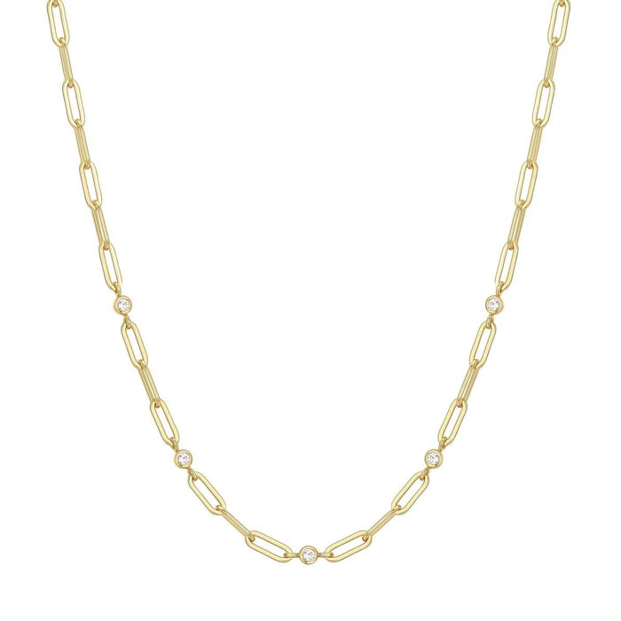 Ania Haie Cubic Zirconia Paperclip Necklace in Sterling Silver with 14kt Gold Plate