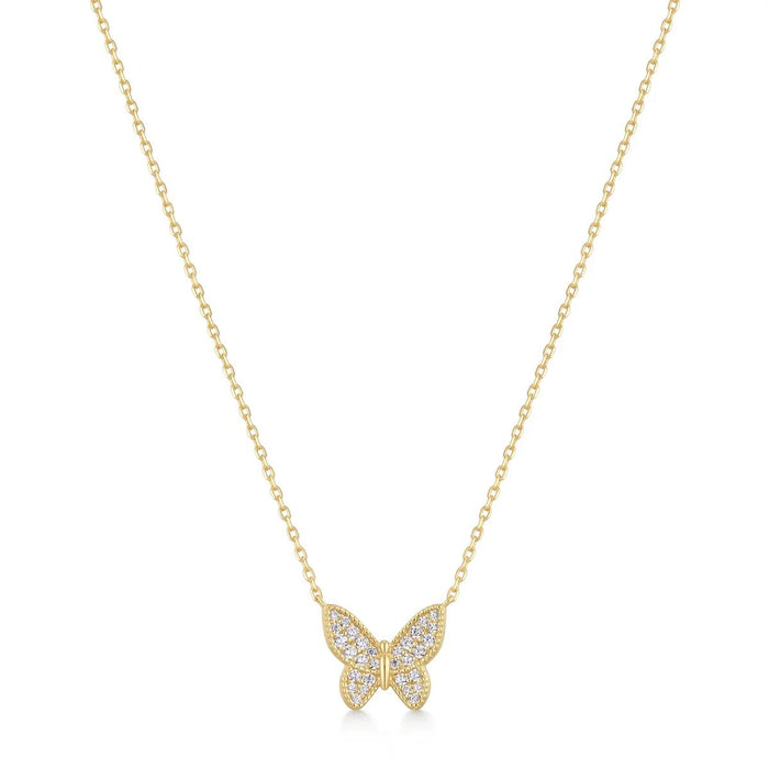 Ania Haie Cubic Zirconia Pave Butterfly Necklace in Sterling Silver with 14kt Yellow Gold Plate